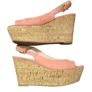 Simply Pelle Pink Suede Cork Wedge Sandal Size 9